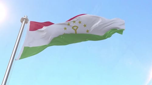 Tajikistan Flag Waving Realistically in Blue Sky Loop