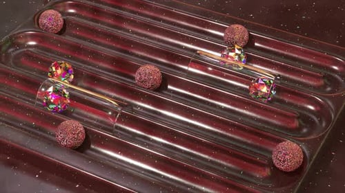 Enchanting 3D Animation of Glittering Crystals and Spheres Journeying Through a Spacethemed Pinball