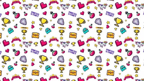 Retro Arcade Games icons seamless pattern looping background animation