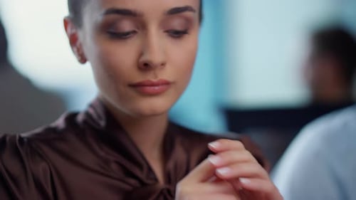 Pensive Businesswoman Working in Office. Female Employee Thinking About Business Project. Closeup