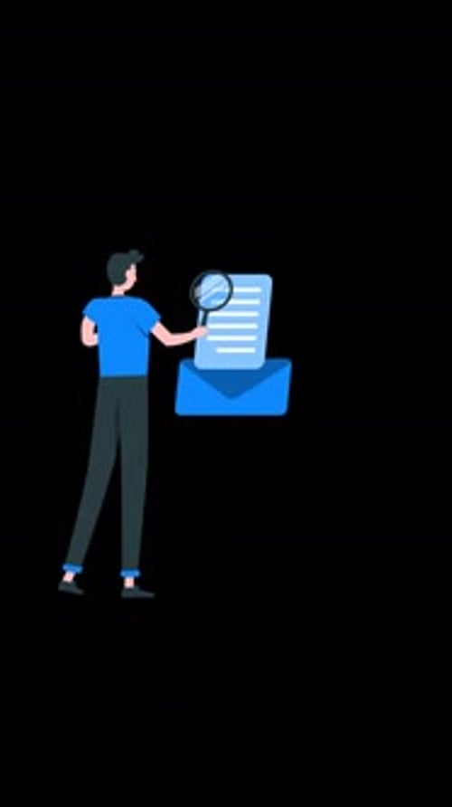Office Worker Searching For Messages With A Magnifying Glass Vertical Alpha Channel