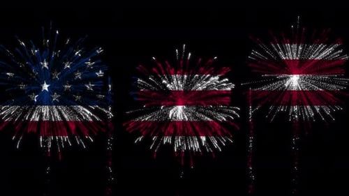 United States of America celebration with fireworks. Fireworks on transparent background.