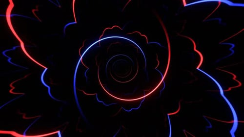 Blue And Red Spiral Moving Neon Light Tunnel Background Vj Loop In 4K