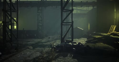 Grungy Industrial Background with Fog and Light