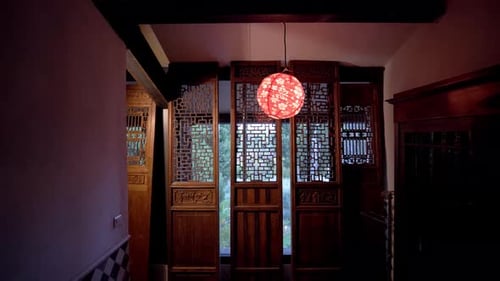 dark chinese room with wooden wall