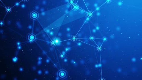 Futuristic Network Connection Background with Hexagons and Glowing Dots