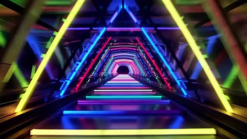 Sci Fi Glowing Neon Triangle Corridor Motion Background
