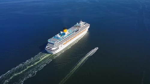 Cruise Liner White Cruise Ship Above Luxury Cruise in the Ocean Sea