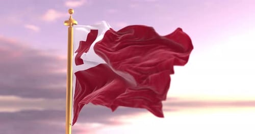 Tonga National Flag Waving in Realistic Slow Motion