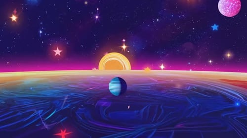 Retro Universe Animation In A Seamless Loop Galaxies, Stars And Planets In Motion