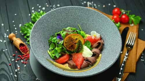 Gourmet Meat Salad with Citrus and Greenery