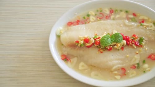 Plate of Fish with Chilies and Mint