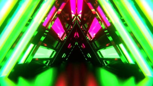 Green And Pink Triangle Strobe Neon Sci Fi Tunnel Background Vj Loop I 4K