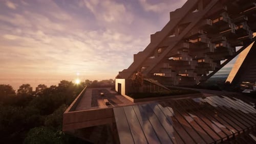 Una impresionante puesta de sol sobre un edificio moderno