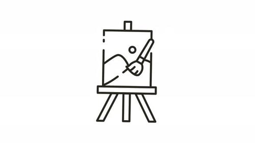 Easel and Paint Brush Line Art Animation