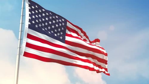 Realistic American Flag Waving on Flagpole with Blue Sky