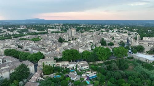Uzès City Aerial Orbit View
