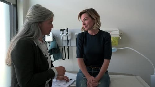 Female Doctor Examining Neck of Patient in Clinic Examination Room 4044 Years