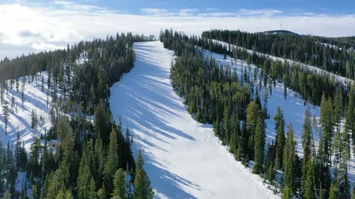 Snowy Mountain Ski Run Aerial View