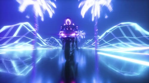 Futuristic Biker Riding Synthwave Background Loop