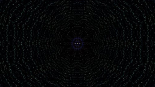 Animated 3D abstract.Curved lines and colorful light points black background,seamless circle