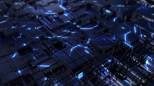 Carte mère Dark 3D Circuit : technologie futuriste avec IA et éléments quantiques