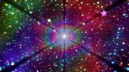 Vibrant Rainbow Space Star Tunnel Motion Background with Glo