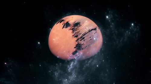 Red Planet Rotating in Starry Space Background