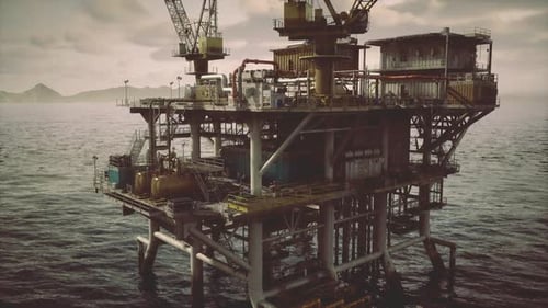 Detailed Offshore Oil Rig Platform 3D Industrial Animation