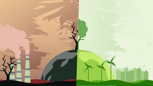 Environmental Contrast: Pollution Versus Clean Energy Flat Design