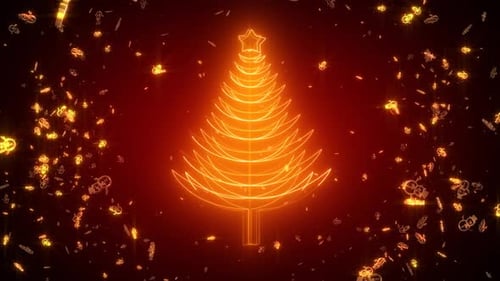 Neon Christmas Tree Among Golden Snowmen