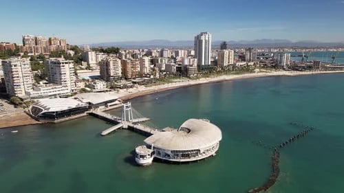 Coastal city of Durres with holiday resort on the sea, promenade, buildings and hotels for tourists