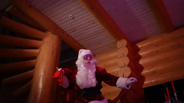 Santa Claus Dancing in Wood Paneled House, Holidays Stock Footage ft ...