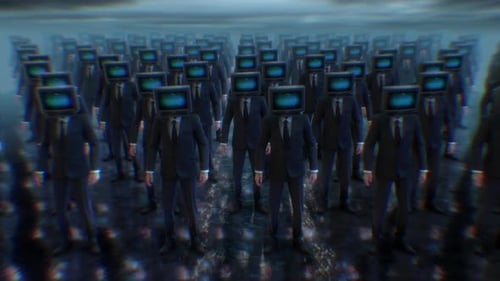 Dystopian Corporate Surveillance: Glitch TV Head Crowd