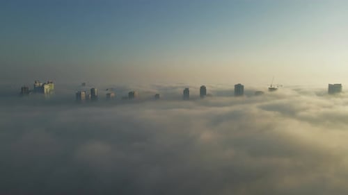 Ethereal City Skyscrapers Rising Above a Thick Sea of Fog