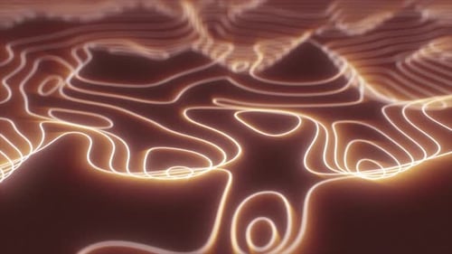 Abstract orange looped futuristic hi-tech landscape with mountains and canyons