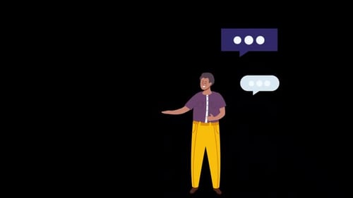 Cartoon Character Man Working In Office Checking Messages On Alpha Channel