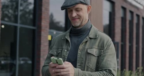 Man Using Phone Outside Urban Building
