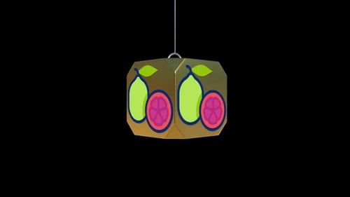 Geometric Rotating Hanging Lantern with Stylized Fruit Icons