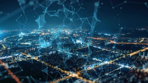 smart Connected city skyline. Futuristic network concept, city Technology