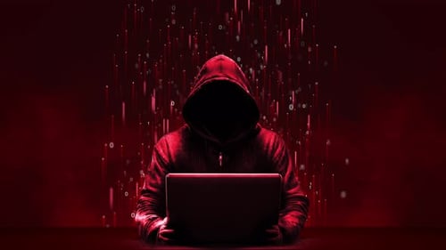 Hooded Hacker Digital Data Stream Technology Background Animation
