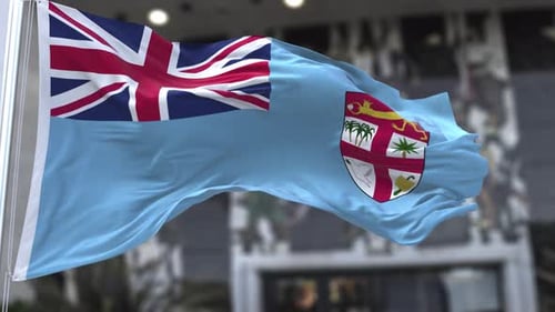 Fiji Flag Waving in Wind with Realistic Fabric Motion