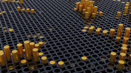 Abstract Gold and Black Cylinders on Perforated Surface