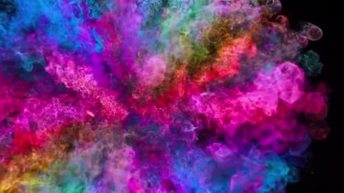 Colorful Abstract Explosion of Powder on Black