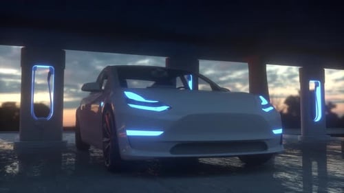 Electric Car at Charging Station Charge Station for Electric Cars