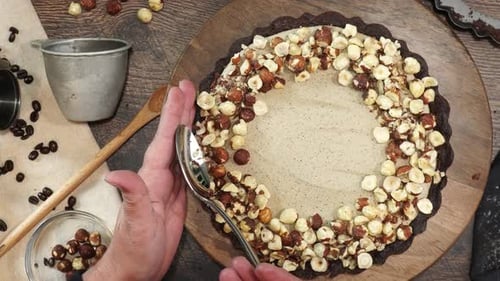 A delicious dessert, Coffee Hazelnut Cream Tart. Made with espresso powder, crust and loaded with cr