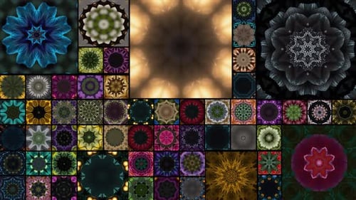 Patrón de mandala con múltiples flores en una sola pantalla. Fondo de animación Mandala Vj Loop Motion
