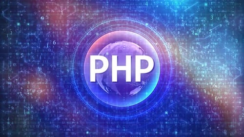 PHP Concept on Futuristic Cyberspace Background with HUD, Numbers, and Globe