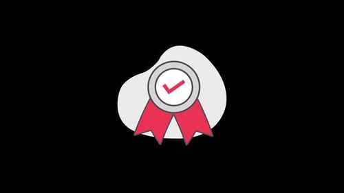 Animated Quality Badge with Red Ribbons and Checkmark Icon