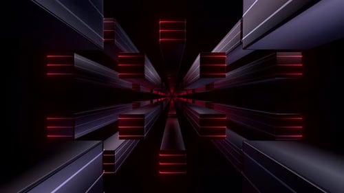 4k Red Neon Boxes Tunnel